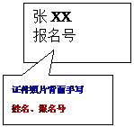 矩形标注: 证件照片背面手写 姓名、报名号 